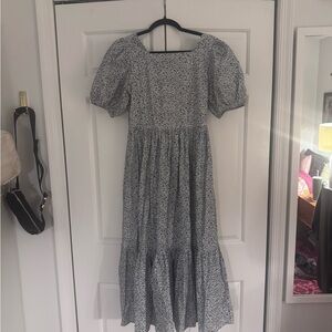 Doen Blue and White Floral 100% Cotton Midi Dress